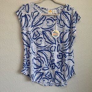 NWT C & C California Womens Medium 100% Linen Blue Tropical Botanical Shirt
